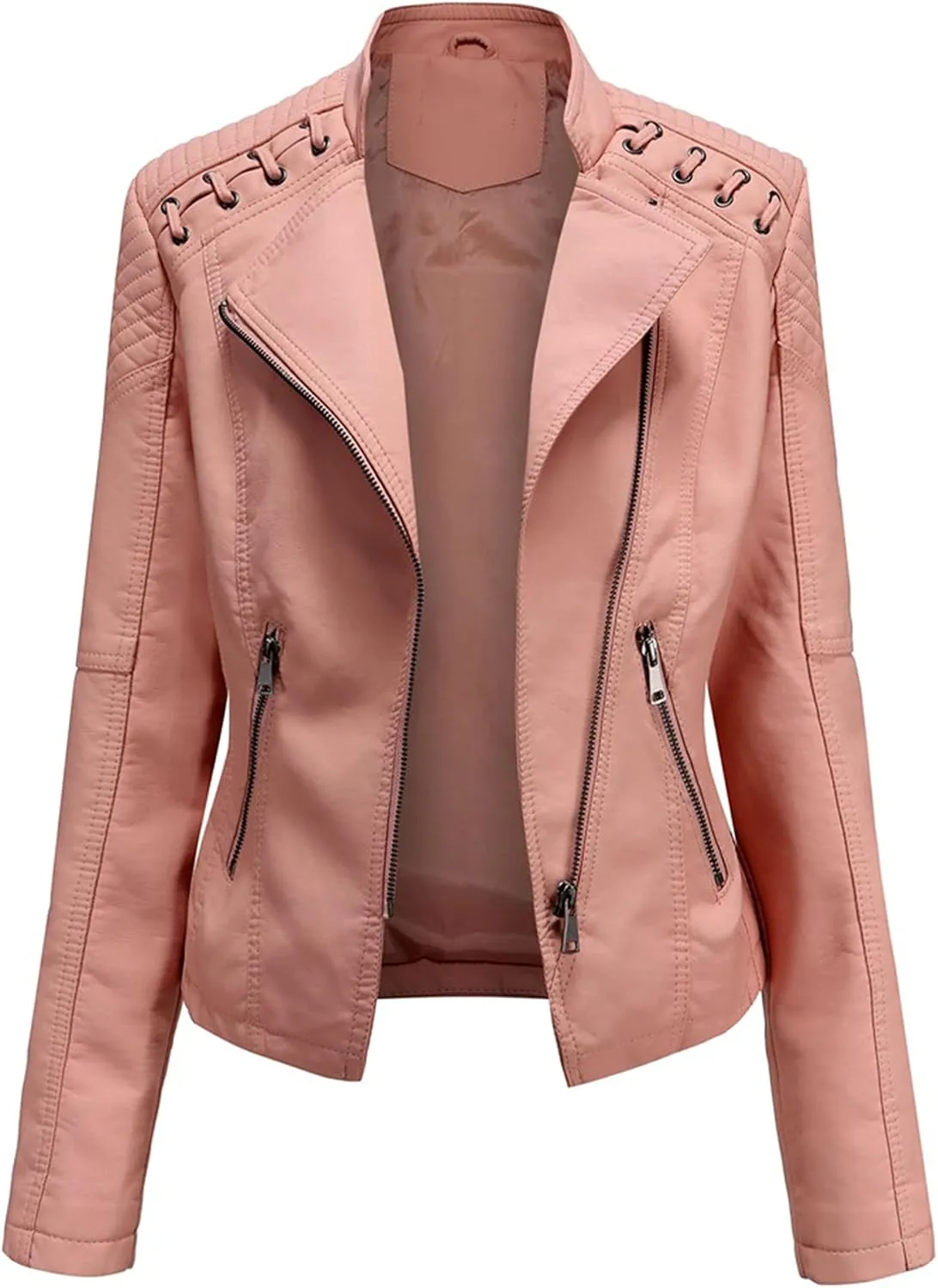 Womens Ladies Faux Leather Zipper Punk PU Slim Motorcycle Biker Short Jacket Coat