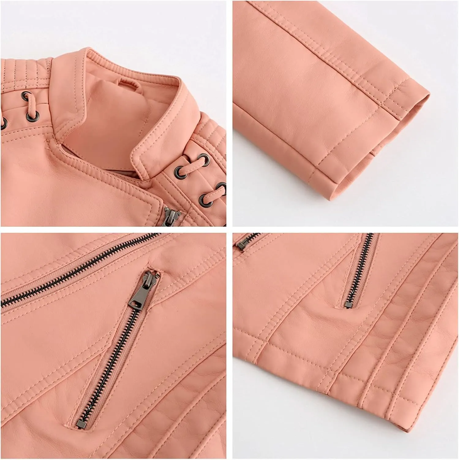 Womens Ladies Faux Leather Zipper Punk PU Slim Motorcycle Biker Short Jacket Coat