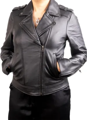 Women's Leather Jackets - Black Real Genuine Leather Slim Fit Motorcycle Jacket Zip Up Moto Biker Short Coat