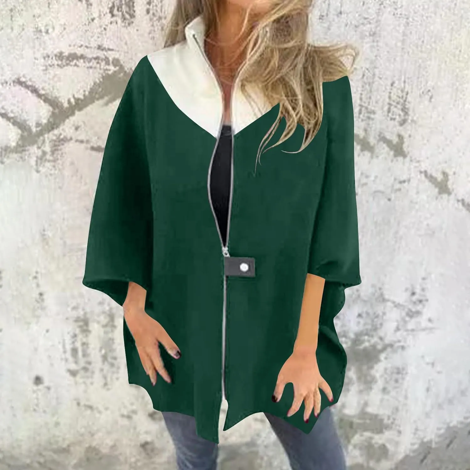 XUNRYAN Womens Winter Fall Cape Coat No Hood Cloak Midi Long Trench Coat Faux-Wool- Blend Zip Up Jackets Fashion Outerwear