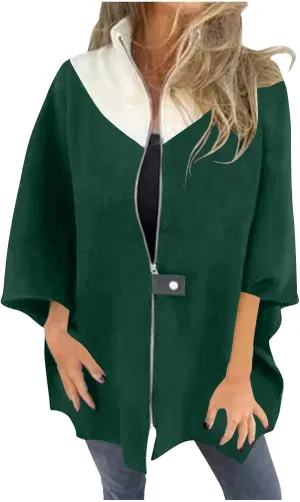XUNRYAN Womens Winter Fall Cape Coat No Hood Cloak Midi Long Trench Coat Faux-Wool- Blend Zip Up Jackets Fashion Outerwear